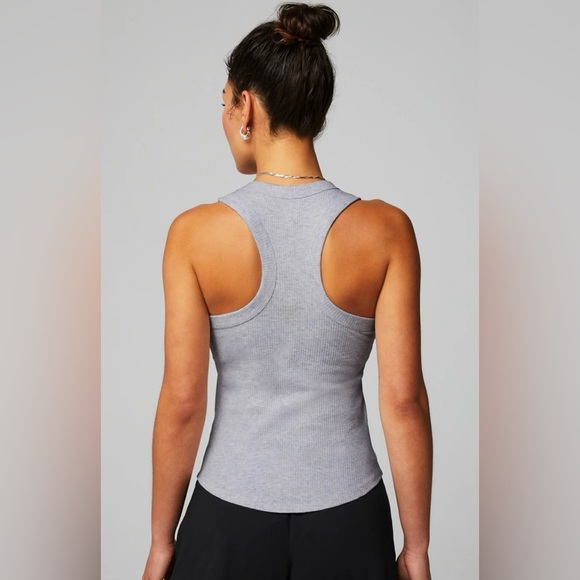 Fabletics | High Neck Rib Built-In Bra Tank | Heather Gray | L - Picture 6 of 9